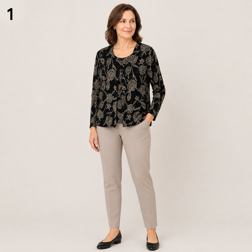 Notations Cardigan Top Set Womens XL Black Gold Beaded Sparkle Polyester Velvet